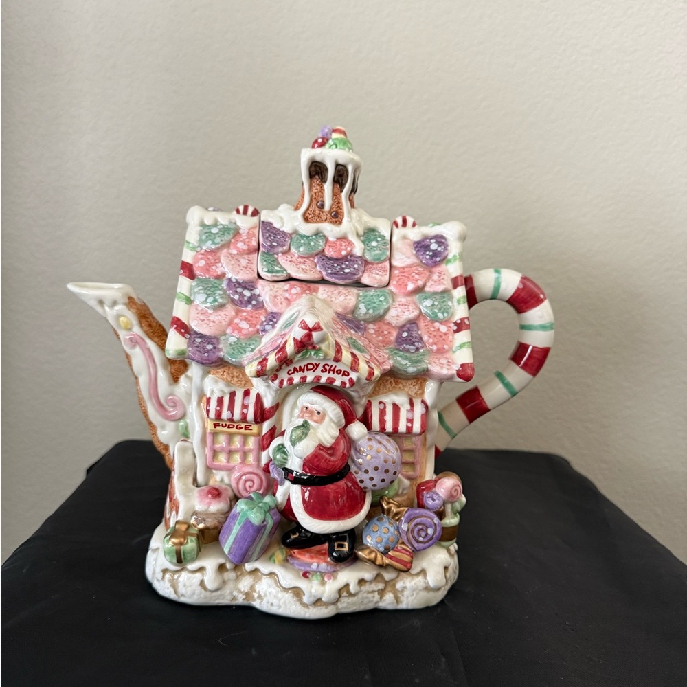 Fitz and Floyd Candy Land Express , Ceramic Santa Candy Shop Teapot.